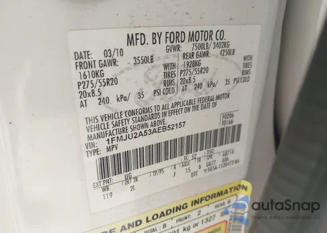 2010 Ford Expedition Limited z USA, uszkodzony, nr VIN 1FMJU2A53AEB52157